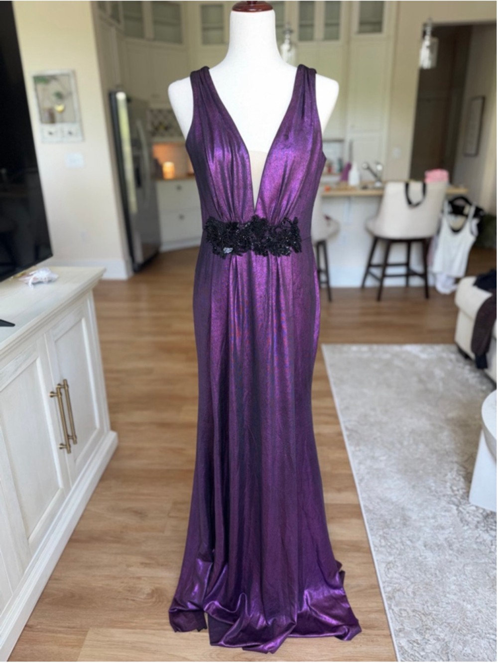 Marchesa Notte Maxi Dress in Purple with Black Embellishment Sample
